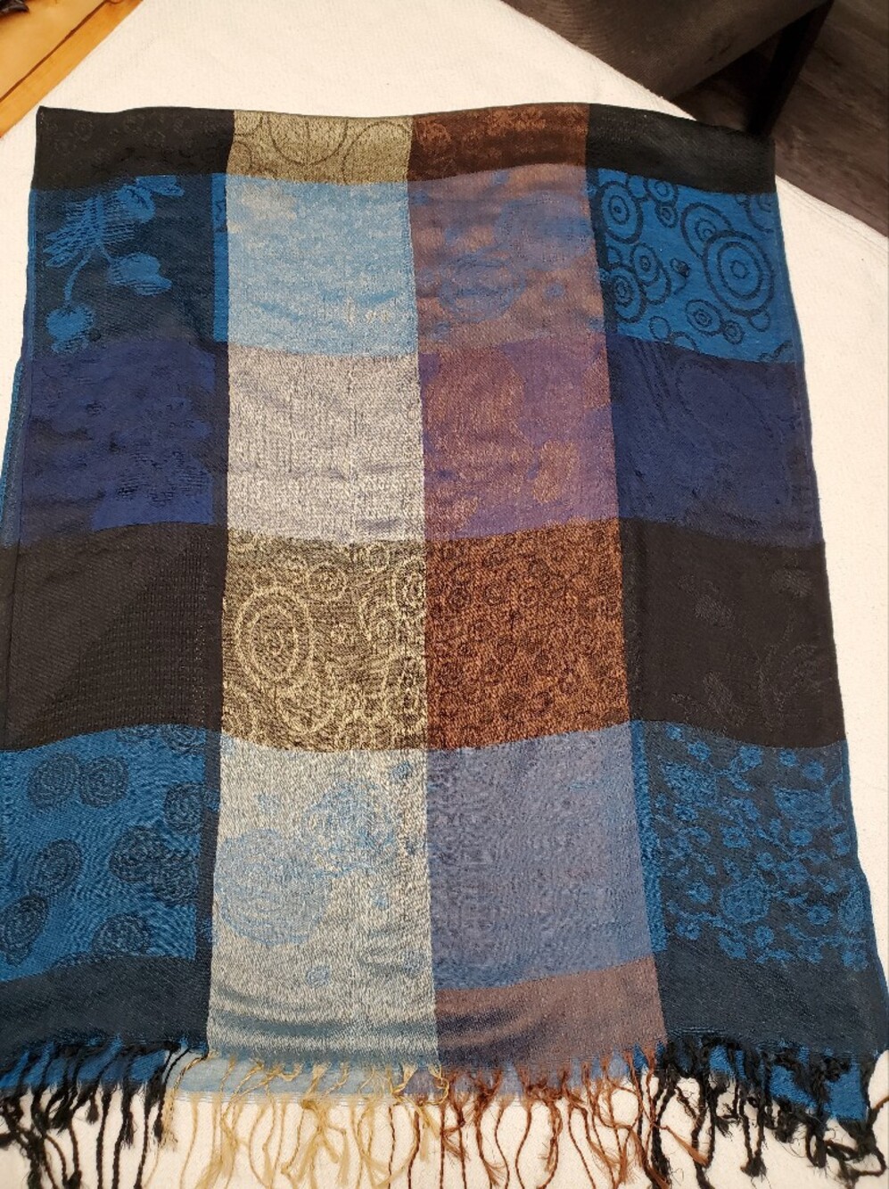 Pashmina Silk Wrap Shawl Scarf 55% Pashmina 45% Silk Patchwork Multicolor